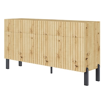 Komoda trzydrzwiowa Telire 154 cm z trzema szufladami i lamelowym frontem dąb artisan