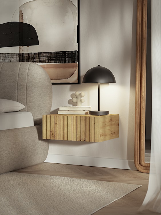 Szafka nocna wisząca Telire 50 cm z szufladą i lamelowym frontem dąb artisan  - zdjęcie 3