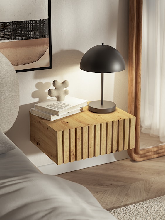 Szafka nocna wisząca Telire 50 cm z szufladą i lamelowym frontem dąb artisan  - zdjęcie 4