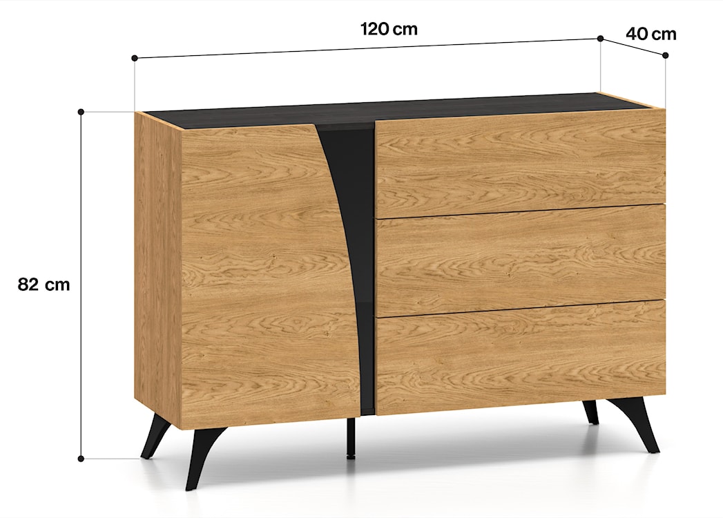 Komoda jednodrzwiowa Toscania z trzema szufladami 120 cm dąb baltic dune/jesion portland czarny  - zdjęcie 9