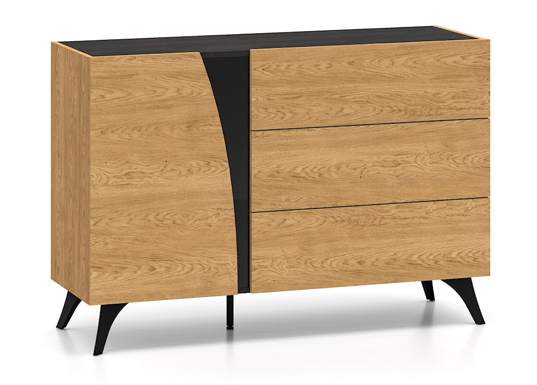 Komoda jednodrzwiowa Toscania z trzema szufladami 120 cm dąb baltic dune/jesion portland czarny 