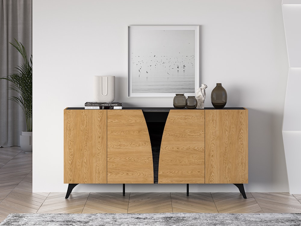 Komoda pięciodrzwiowa Toscania 170 cm dąb baltic dune/jesion portland czarny  - zdjęcie 2