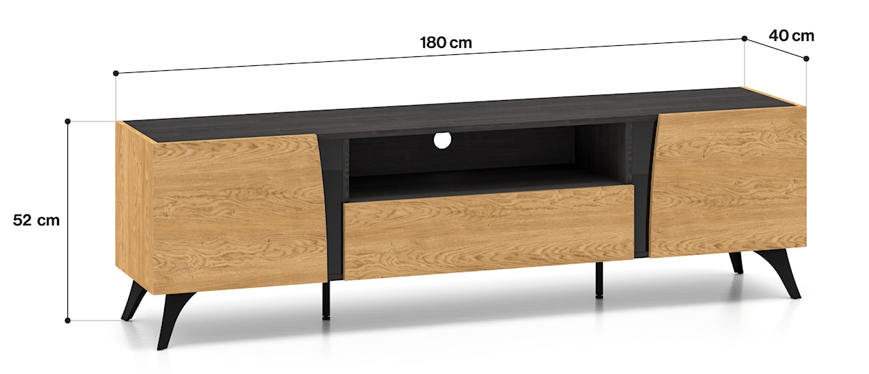Szafka RTV dwudrzwiowa Toscania z szufladą i wnęką 180 cm dąb baltic dune/jesion portland czarny  - zdjęcie 9