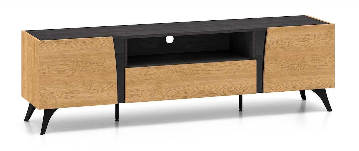Szafka RTV dwudrzwiowa Toscania z szufladą i wnęką 180 cm dąb baltic dune/jesion portland czarny 