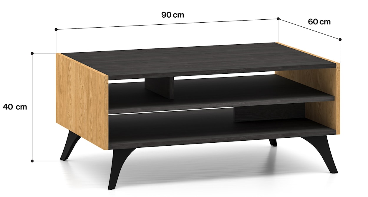 Stolik kawowy Toscania z półkami 60x90 xm dąb baltic dune/jesion portland czarny  - zdjęcie 6