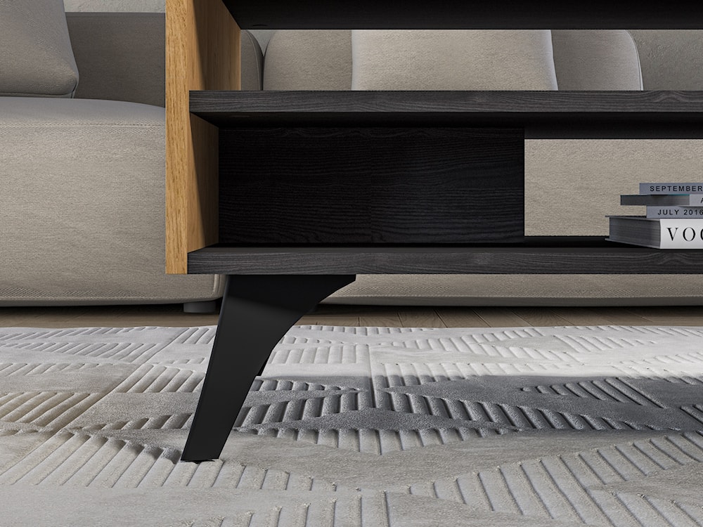 Stolik kawowy Toscania z półkami 60x90 xm dąb baltic dune/jesion portland czarny  - zdjęcie 5