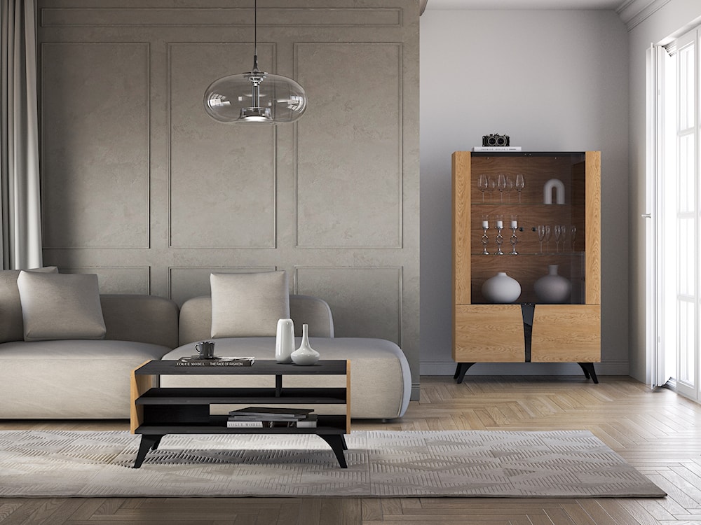 Stolik kawowy Toscania z półkami 60x90 xm dąb baltic dune/jesion portland czarny  - zdjęcie 3