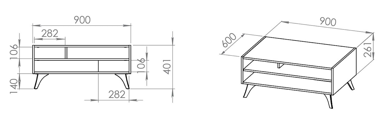 Stolik kawowy Toscania z półkami 60x90 xm dąb baltic dune/jesion portland czarny  - zdjęcie 7