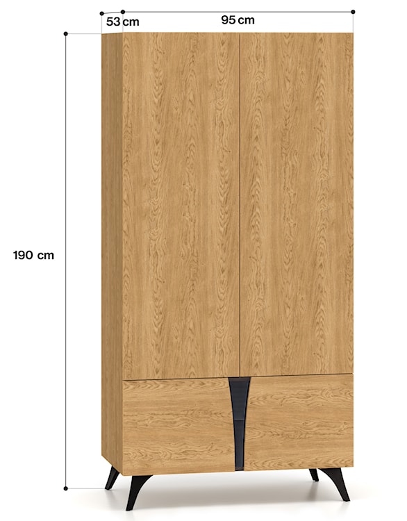 Szafa czterodrzwiowa Toscania z drążkiem i półkami 95 cm dąb baltic dune/jesion portland czarny  - zdjęcie 8