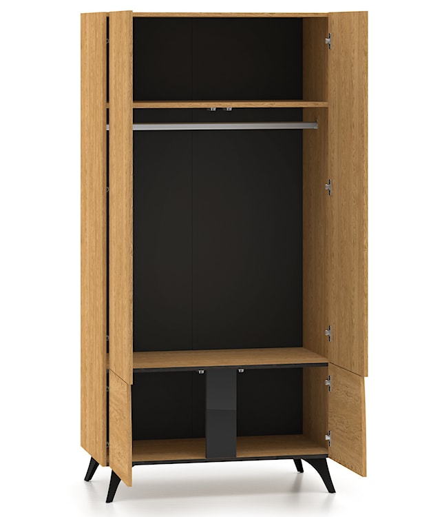 Szafa czterodrzwiowa Toscania z drążkiem i półkami 95 cm dąb baltic dune/jesion portland czarny  - zdjęcie 7