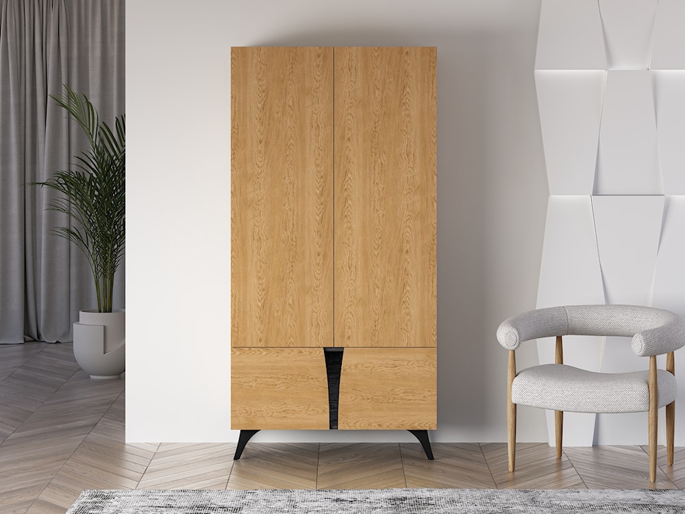 Szafa czterodrzwiowa Toscania z drążkiem i półkami 95 cm dąb baltic dune/jesion portland czarny  - zdjęcie 2