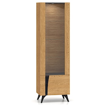 Witryna wysoka dwudrzwiowa Toscania z półkami i oświetleniem LED 58 cm dąb baltic dune/jesion portland czarny