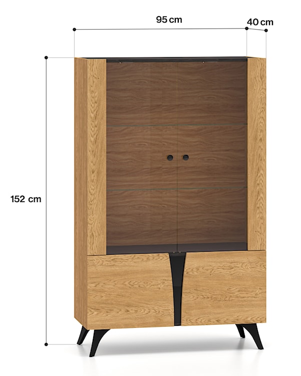 Witryna niska czterodrzwiowa Toscania z półkami i oświetleniem LED 95 cm dąb baltic dune/jesion portland czarny  - zdjęcie 8