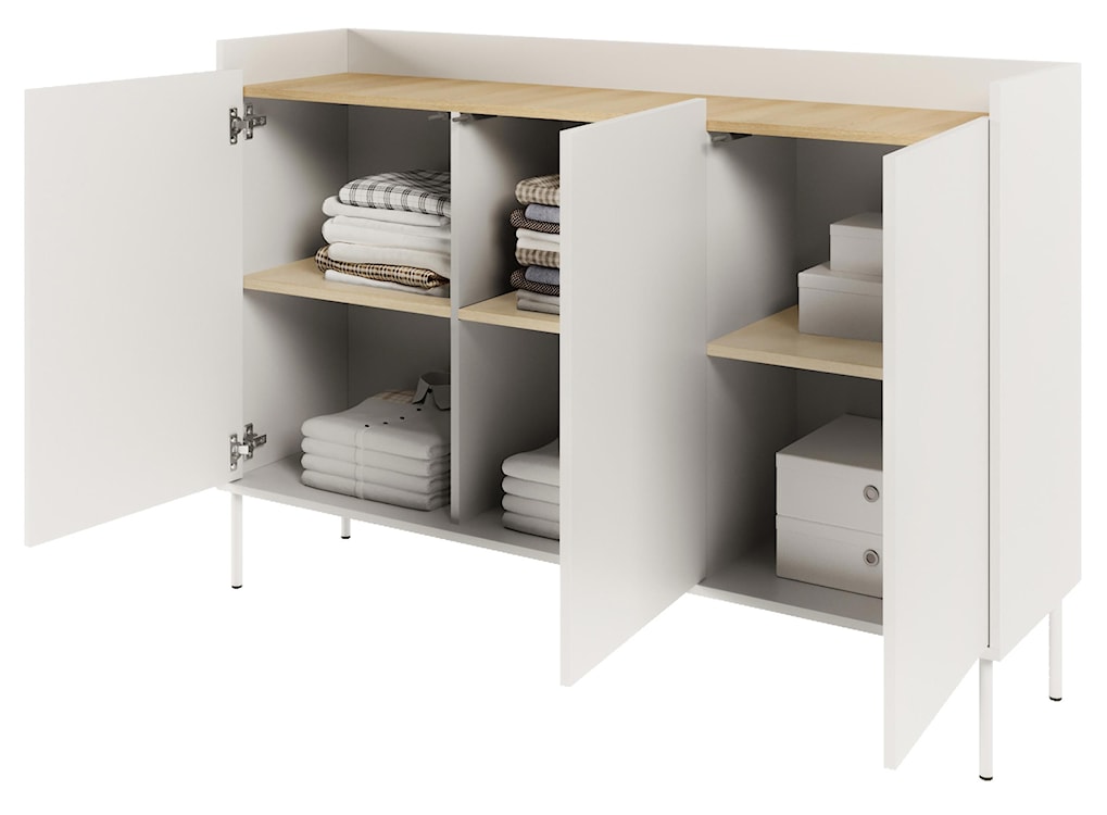Komoda trzydrzwiowa Tovi 140 cm biała/dąb lindberg  - zdjęcie 8