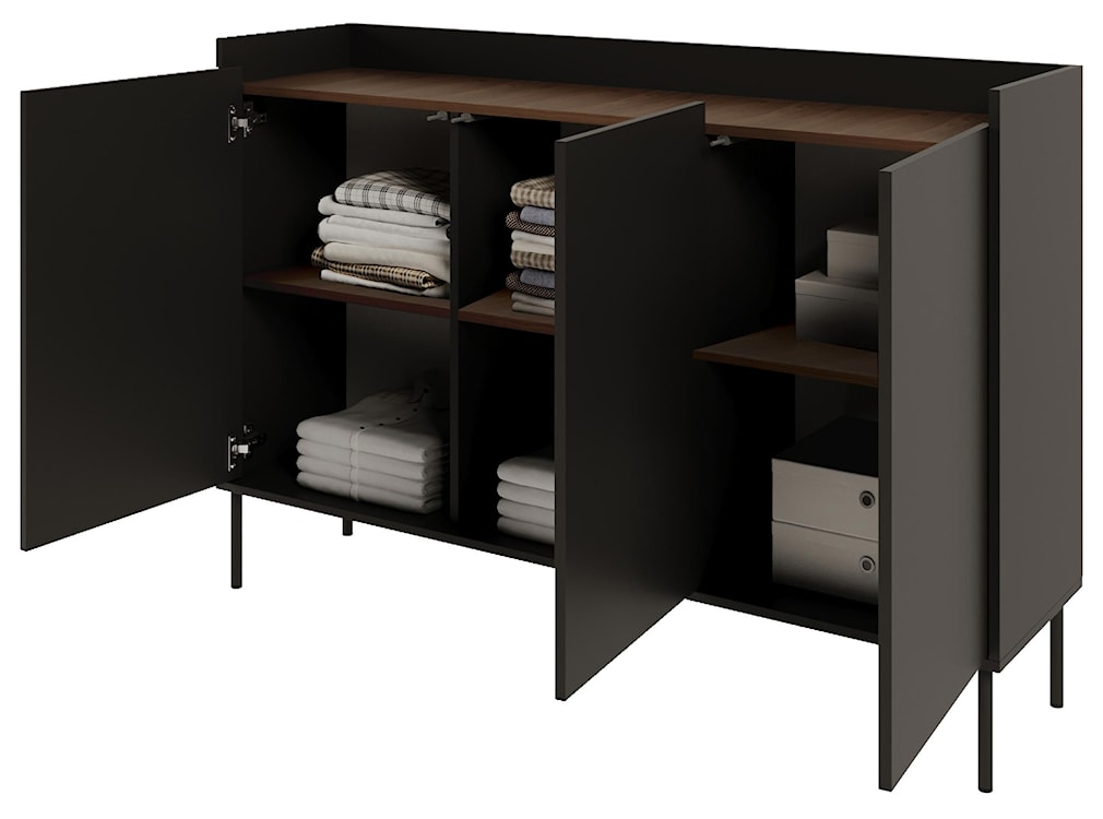 Komoda trzydrzwiowa Tovi 140 cm czarny/orzech wisconsin  - zdjęcie 8