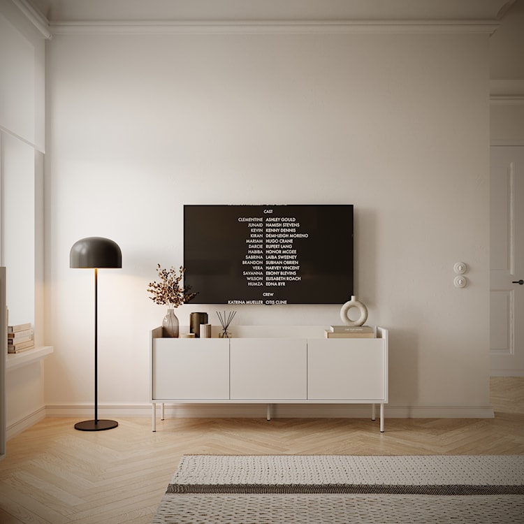 Szafka RTV Tovi trzydrzwiowa 140 cm biała/dąb lindberg  - zdjęcie 6