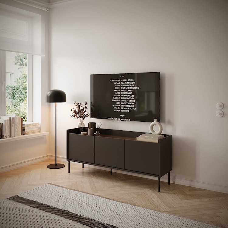Szafka RTV Tovi trzydrzwiowa 140 cm czarny/orzech wisconsin  - zdjęcie 2