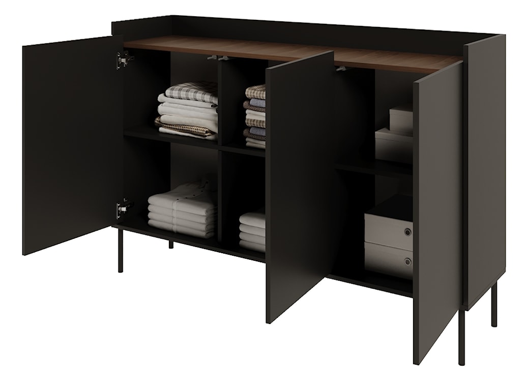 Komoda trzydrzwiowa Tovi 140 cm czarny/orzech wisconsin  - zdjęcie 6