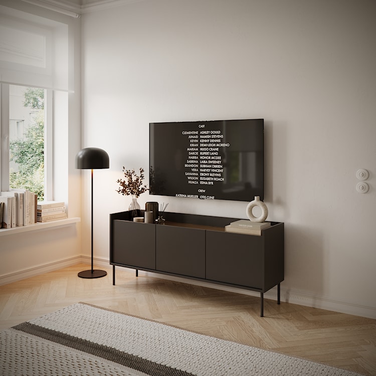 Szafka RTV Tovi trzydrzwiowa 140 cm czarny/orzech wisconsin  - zdjęcie 2