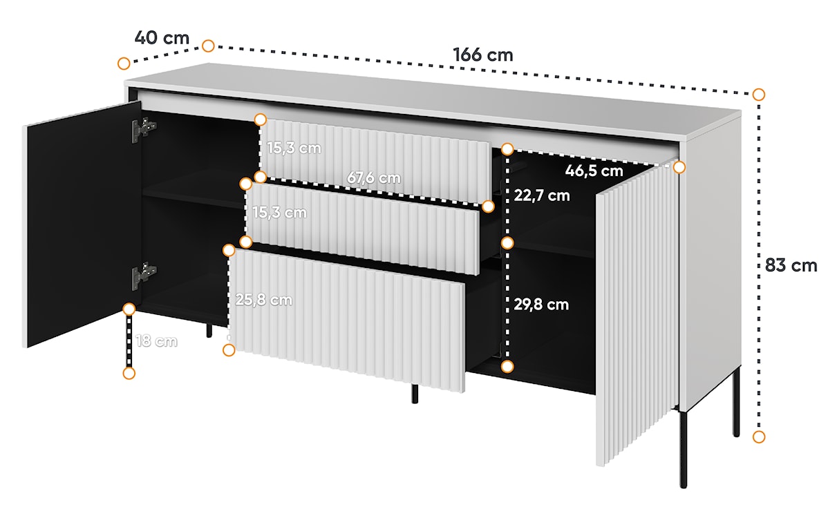 Komoda dwudrzwiowa Trend 166 cm z trzema szufladami z LED Biała  - zdjęcie 6