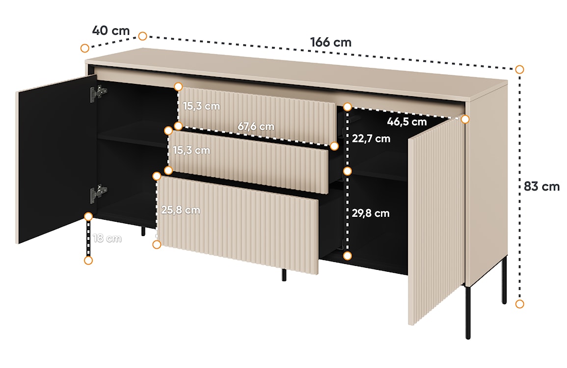 Komoda dwudrzwiowa Trend 166 cm z trzema szufladami z LED Beżowa  - zdjęcie 4