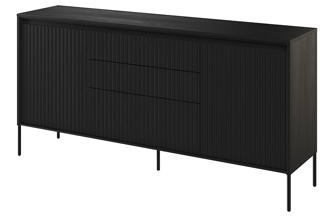 Komoda dwudrzwiowa Trend 166 cm z trzema szufladami z LED Czarna