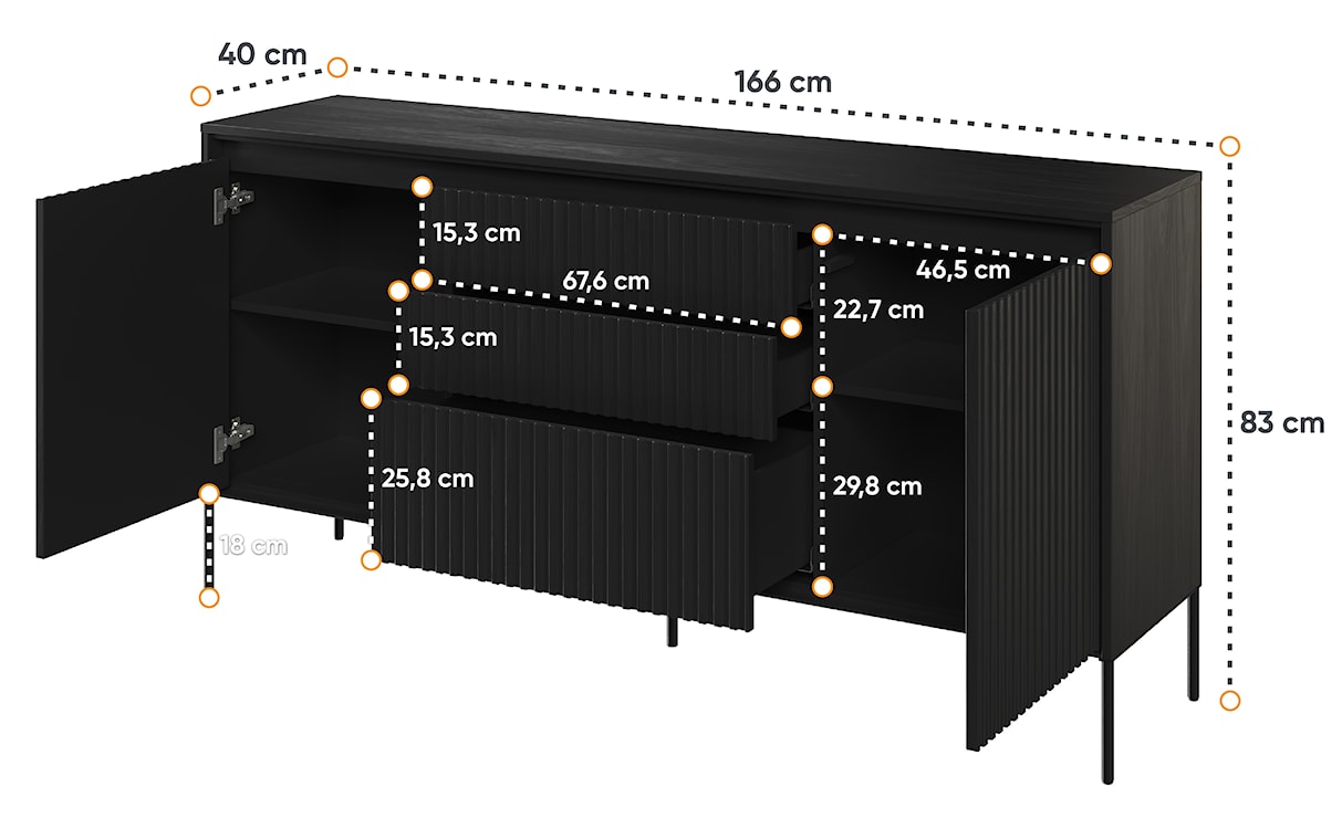 Komoda dwudrzwiowa Trend 166 cm z trzema szufladami z LED Czarna  - zdjęcie 6