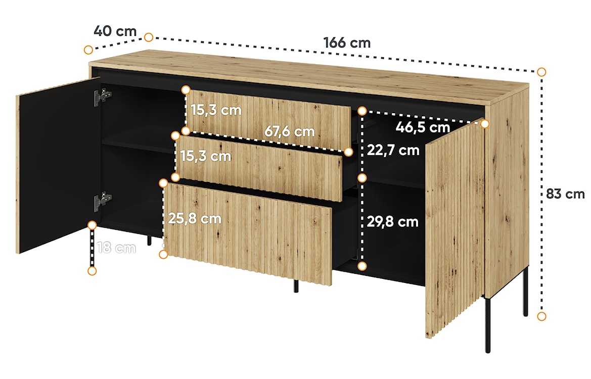 Komoda dwudrzwiowa Trend 166 cm z trzema szufladami z LED Dąb artisan  - zdjęcie 8