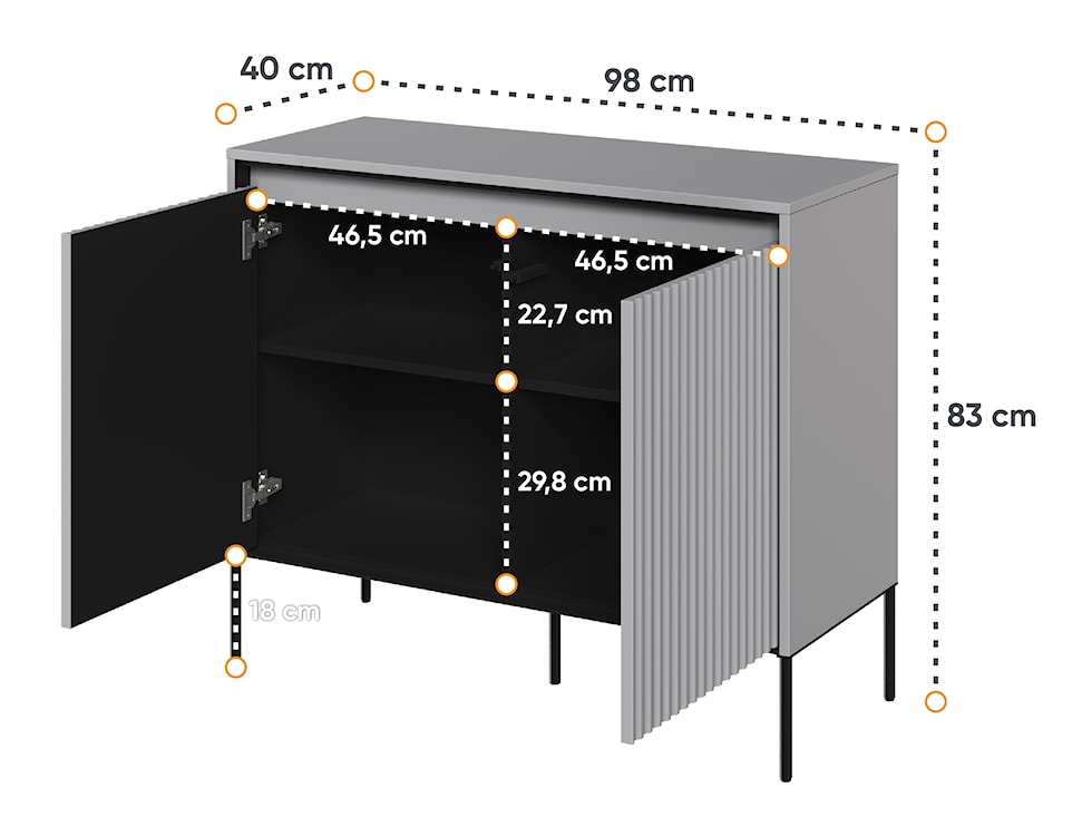 Komoda dwudrzwiowa Trend 98 cm z LED Szara  - zdjęcie 4