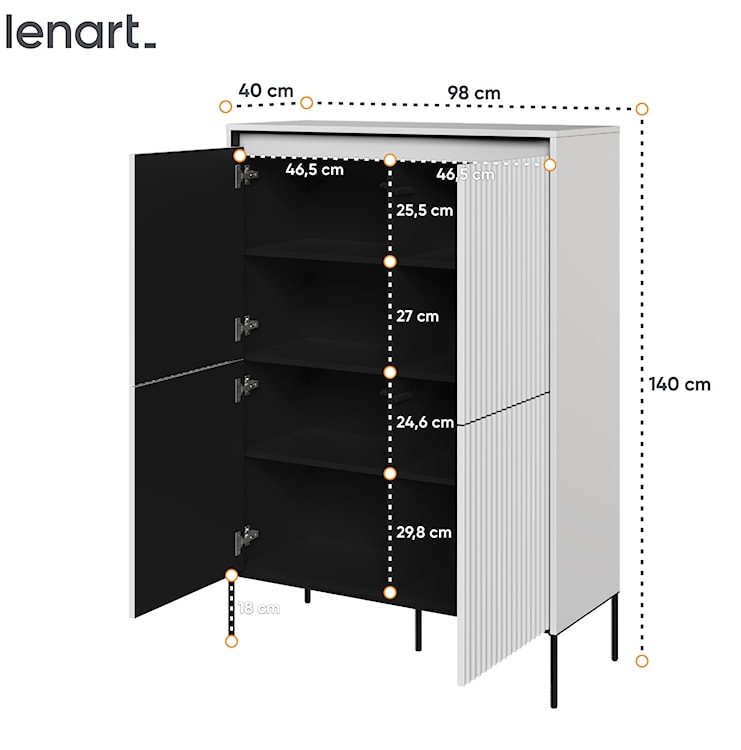 Komoda czterodrzwiowa Trend wysoka 98 cm z LED Biała  - zdjęcie 5