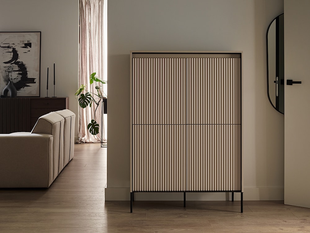 Komoda czterodrzwiowa Trend wysoka 98 cm z LED Beżowa  - zdjęcie 4