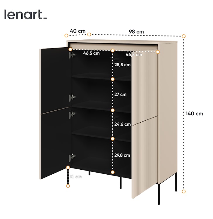 Komoda czterodrzwiowa Trend wysoka 98 cm z LED Beżowa  - zdjęcie 5