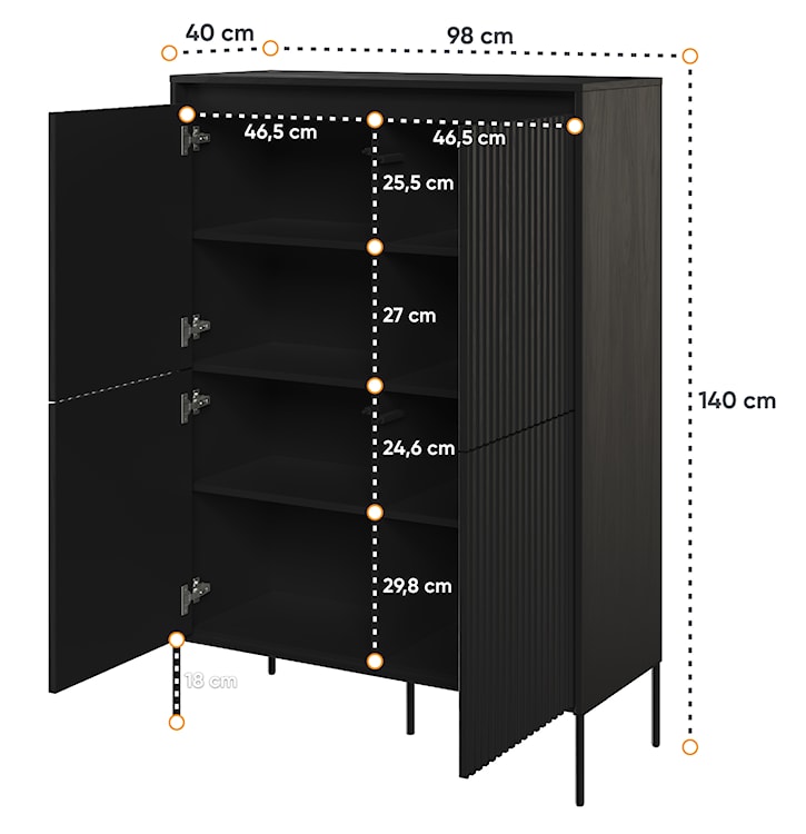 Komoda czterodrzwiowa Trend wysoka 98 cm z LED Czarna  - zdjęcie 3