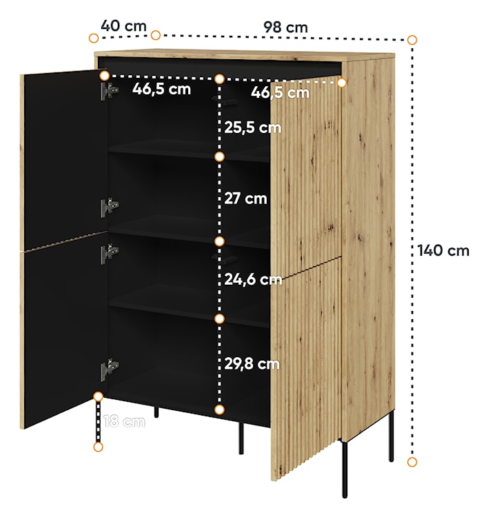 Komoda czterodrzwiowa Trend wysoka 98 cm z LED Dąb artisan  - zdjęcie 5