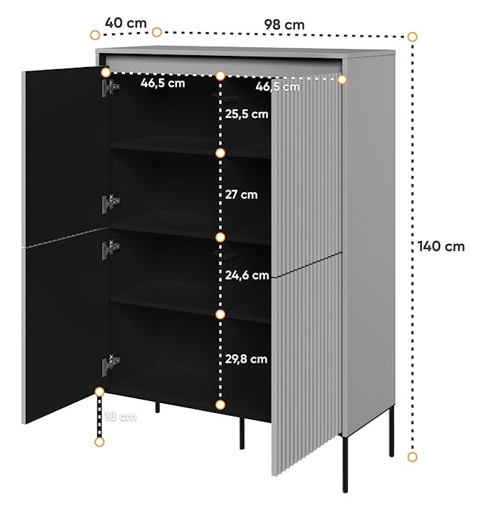 Komoda czterodrzwiowa Trend wysoka 98 cm z LED Szara  - zdjęcie 3