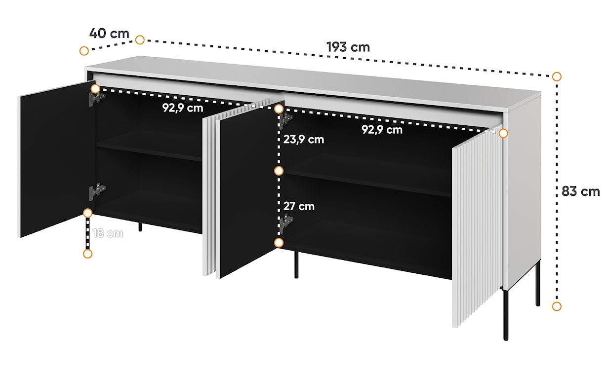 Komoda czterodrzwiowa Trend niska 193 cm z LED Biała  - zdjęcie 5