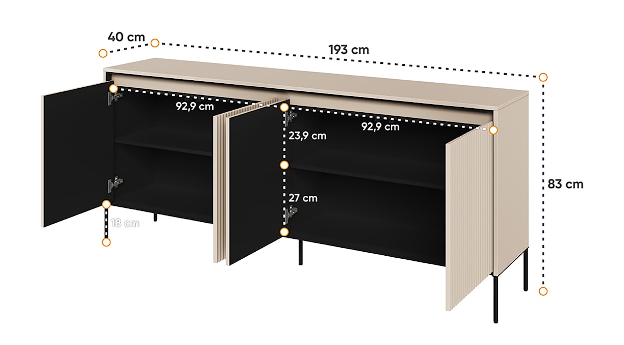 Komoda czterodrzwiowa Trend niska 193 cm z LED Beżowa  - zdjęcie 5