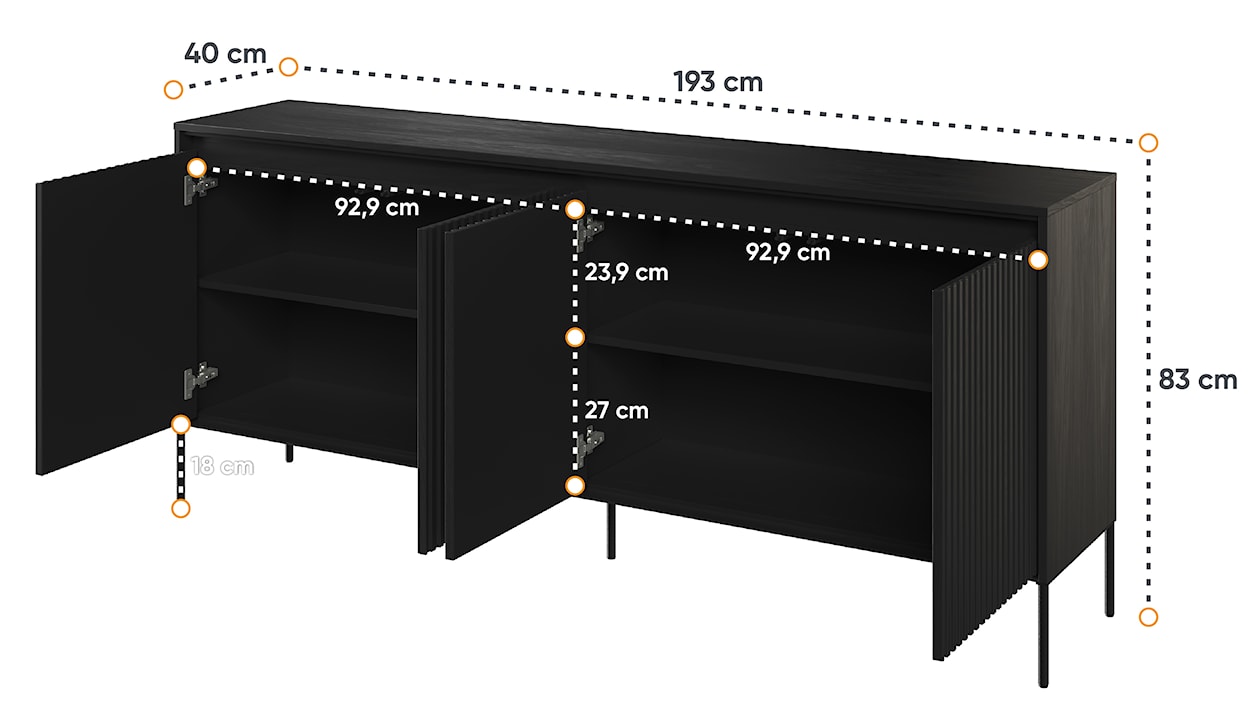 Komoda czterodrzwiowa Trend niska 193 cm z LED Czarna  - zdjęcie 8