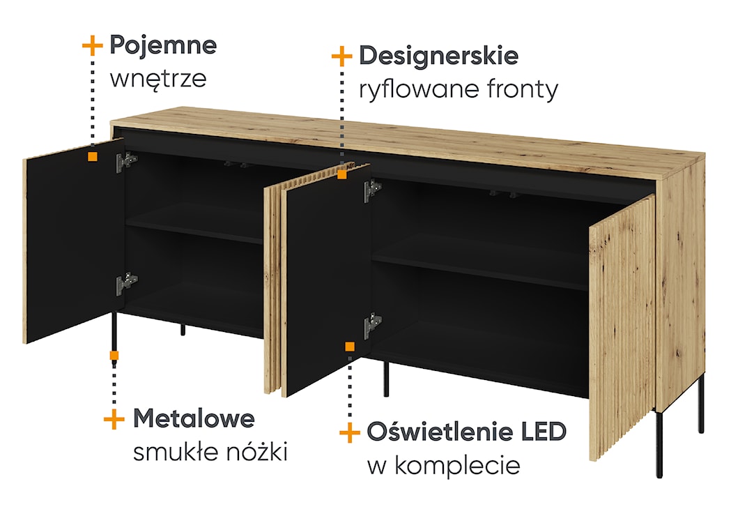 Komoda czterodrzwiowa Trend niska 193 cm z LED Dąb artisan  - zdjęcie 5