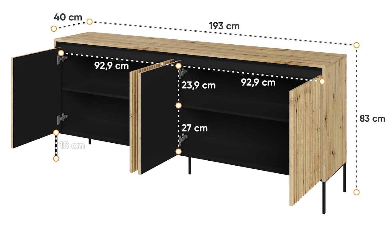 Komoda czterodrzwiowa Trend niska 193 cm z LED Dąb artisan  - zdjęcie 4