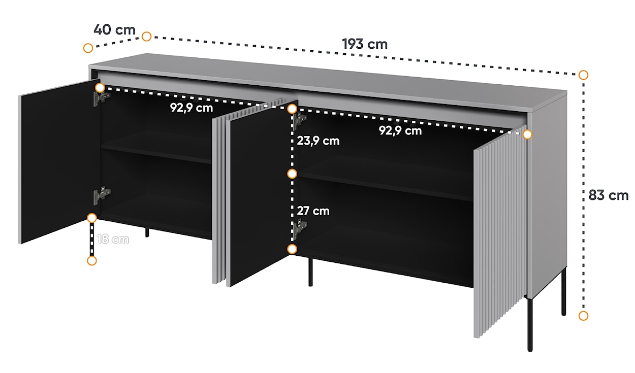 Komoda czterodrzwiowa Trend niska 193 cm z LED Szara  - zdjęcie 5