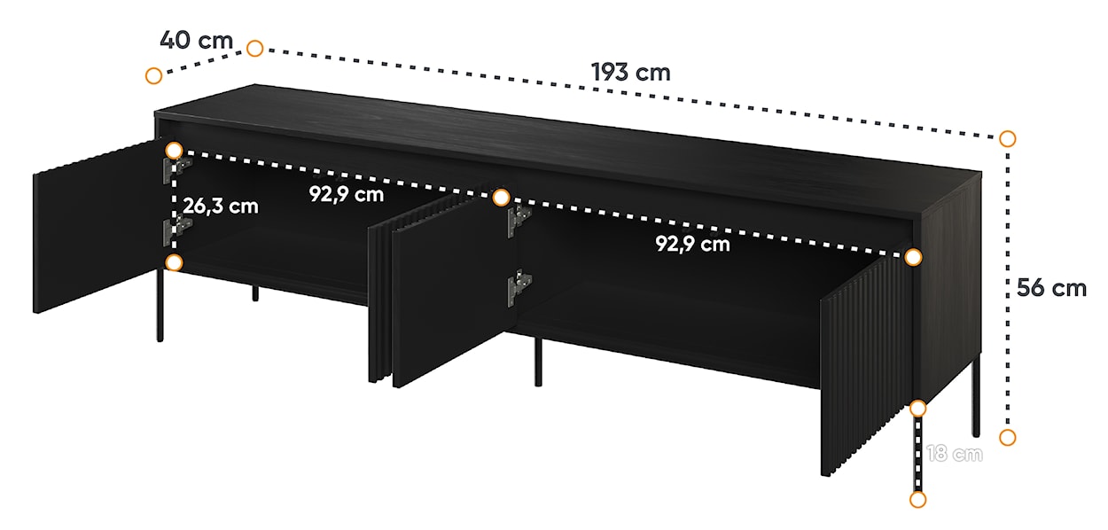 Szafka RTV Trend 193 cm z LED Czarna  - zdjęcie 5
