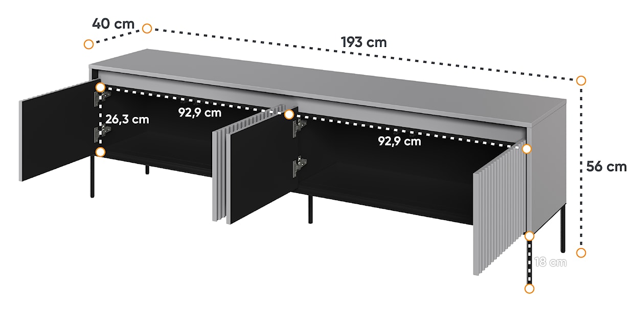 Szafka RTV Trend 193 cm z LED Szara  - zdjęcie 3