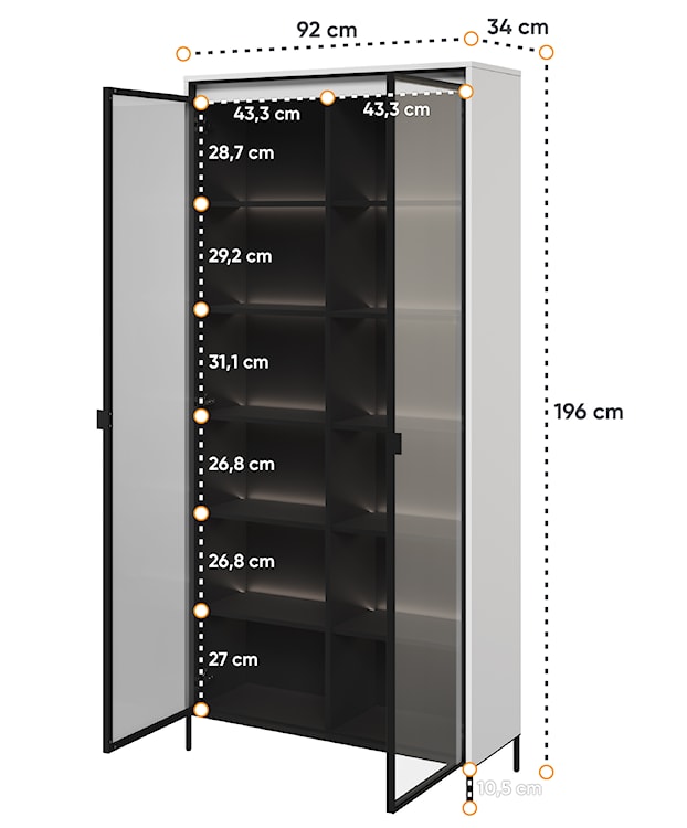 Witryna dwudrzwiowa Trend 92 cm Biała z LEDami półkowymi  - zdjęcie 4
