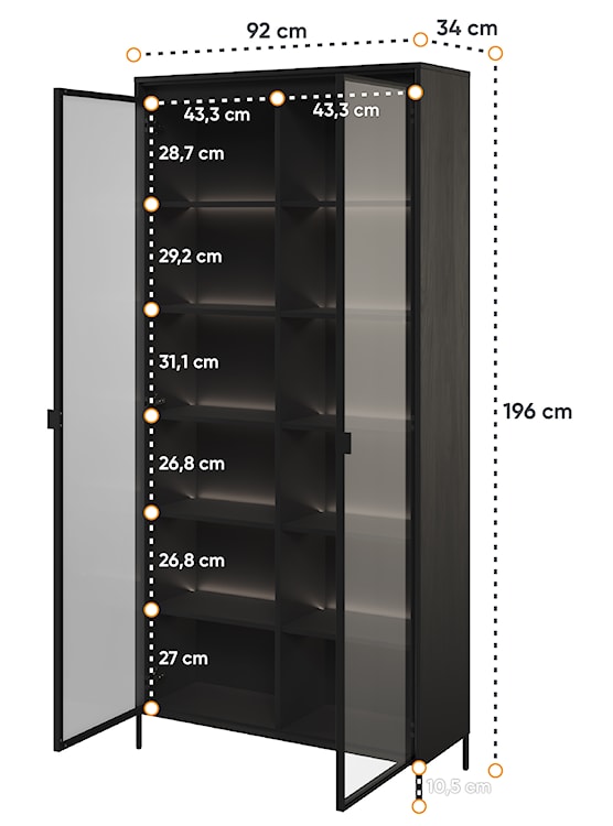Witryna dwudrzwiowa Trend 92 cm Czarna z LEDami półkowymi  - zdjęcie 4
