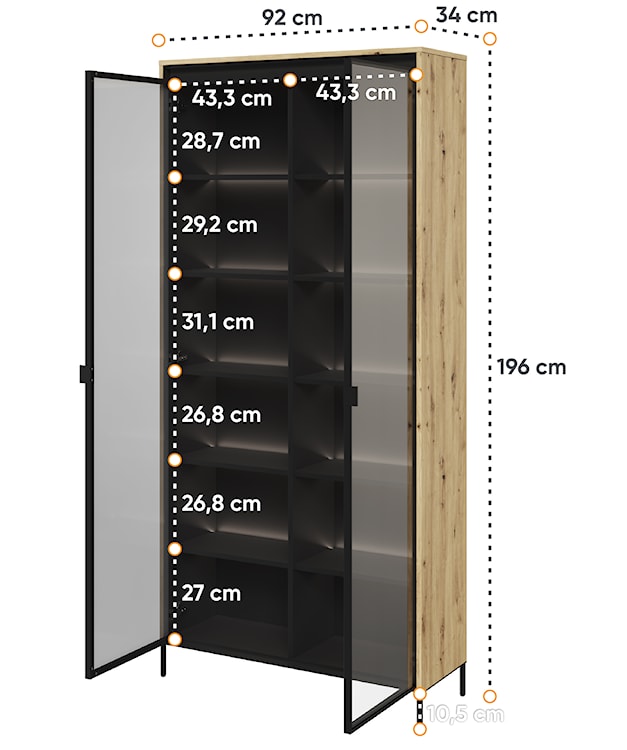 Witryna dwudrzwiowa Trend 92 cm Dąb artisan z LEDami półkowymi  - zdjęcie 4