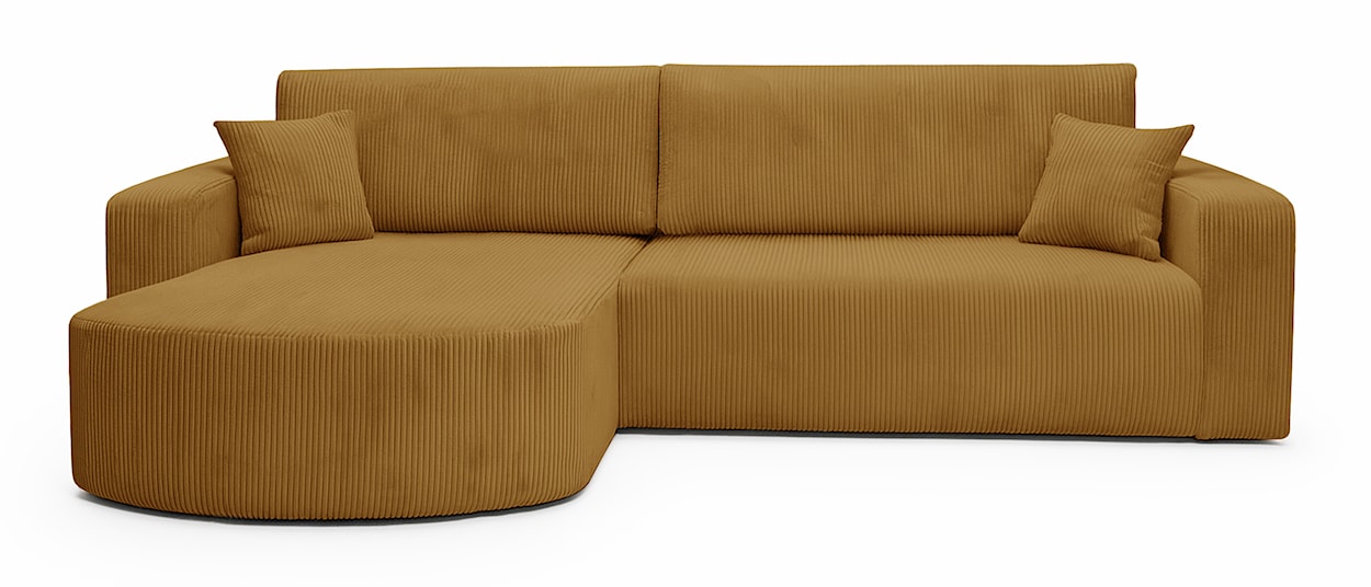 Narożnik z funkcją spania Teeo L-kształtny uniwersalny z pojemnikiem musztardowy sztruks 