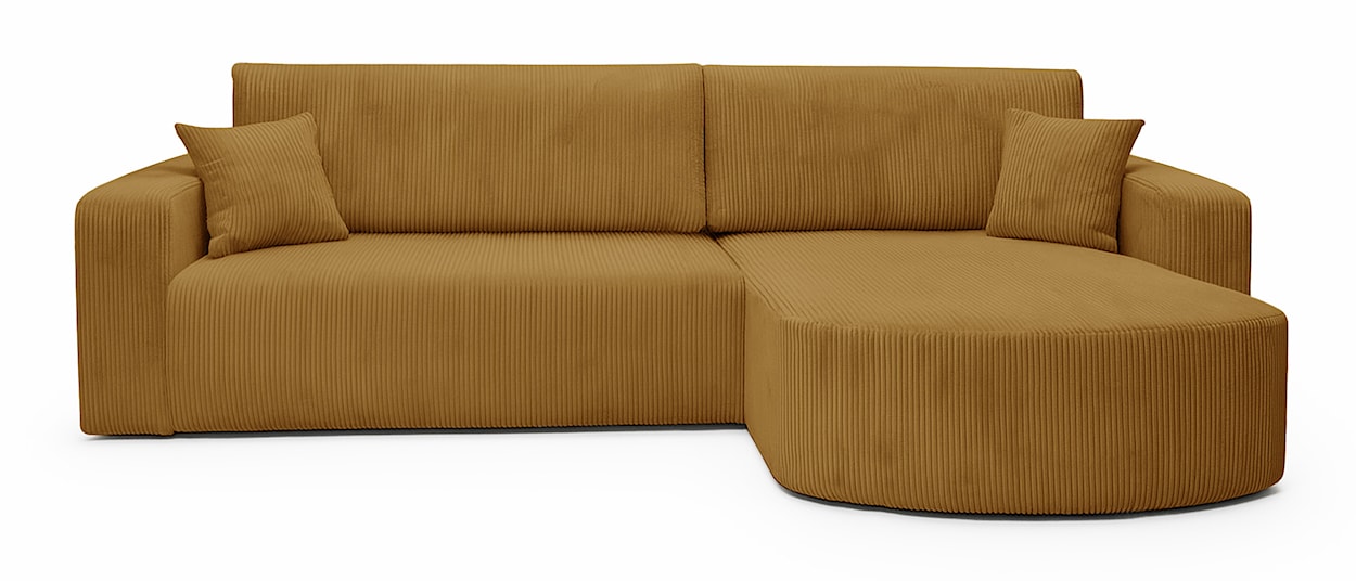 Narożnik z funkcją spania Teeo L-kształtny uniwersalny z pojemnikiem musztardowy sztruks