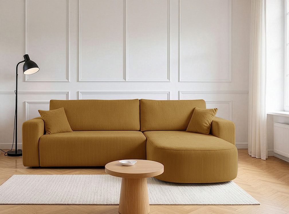 Narożnik z funkcją spania Teeo L-kształtny uniwersalny z pojemnikiem musztardowy sztruks  - zdjęcie 2