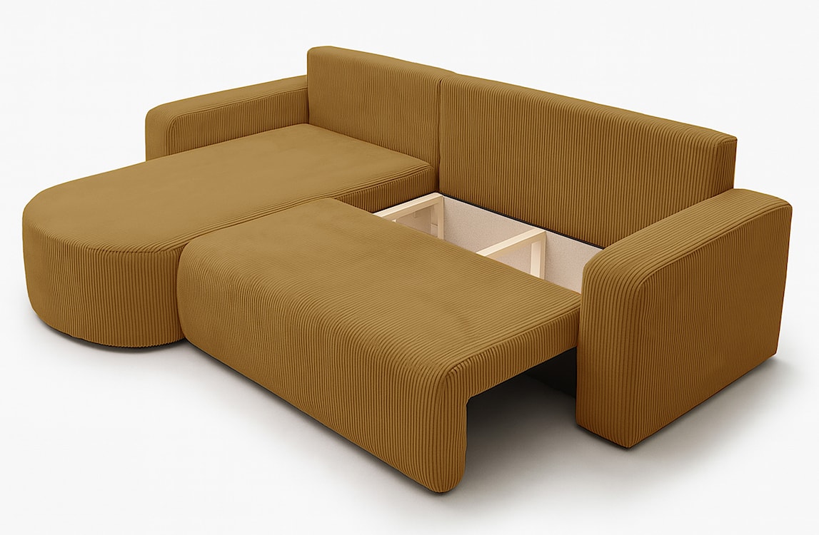 Narożnik z funkcją spania Teeo L-kształtny uniwersalny z pojemnikiem musztardowy sztruks  - zdjęcie 4